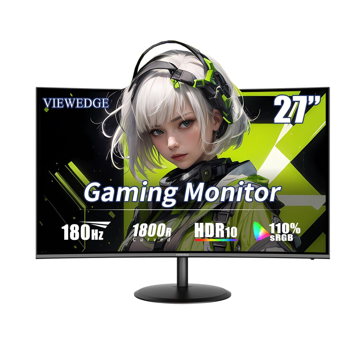 Viewedge 27-inch curved monitor delivers immersive visuals for gaming and movies.