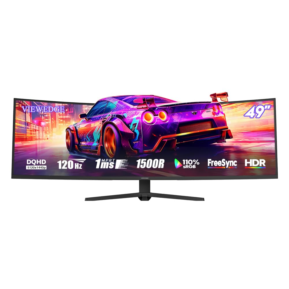 Viewedge 49-inch curved ultrawide monitor front view for immersive gaming and multitasking.