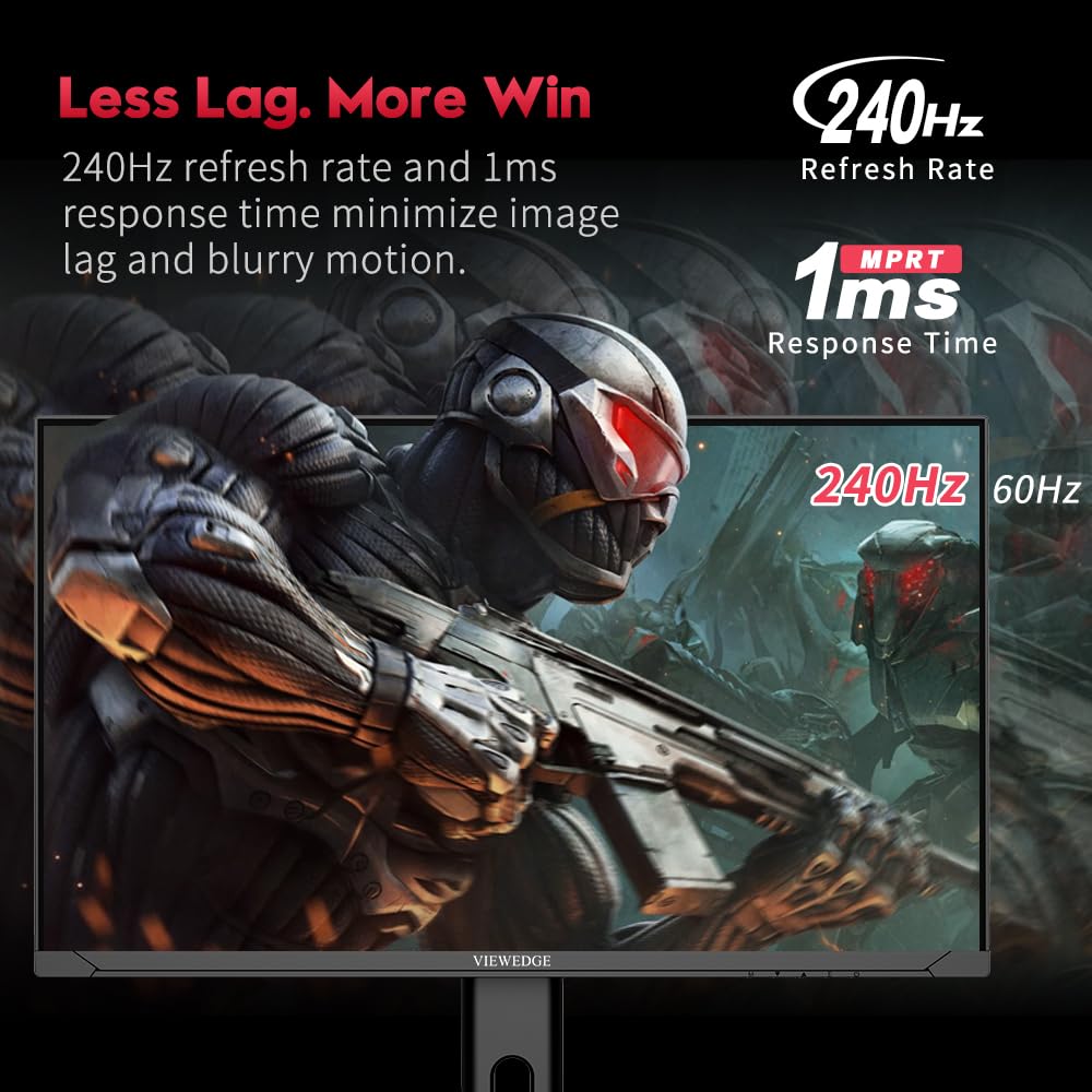 Viewedge IPS panel with 1ms response and HDR10 for fast, crisp gaming