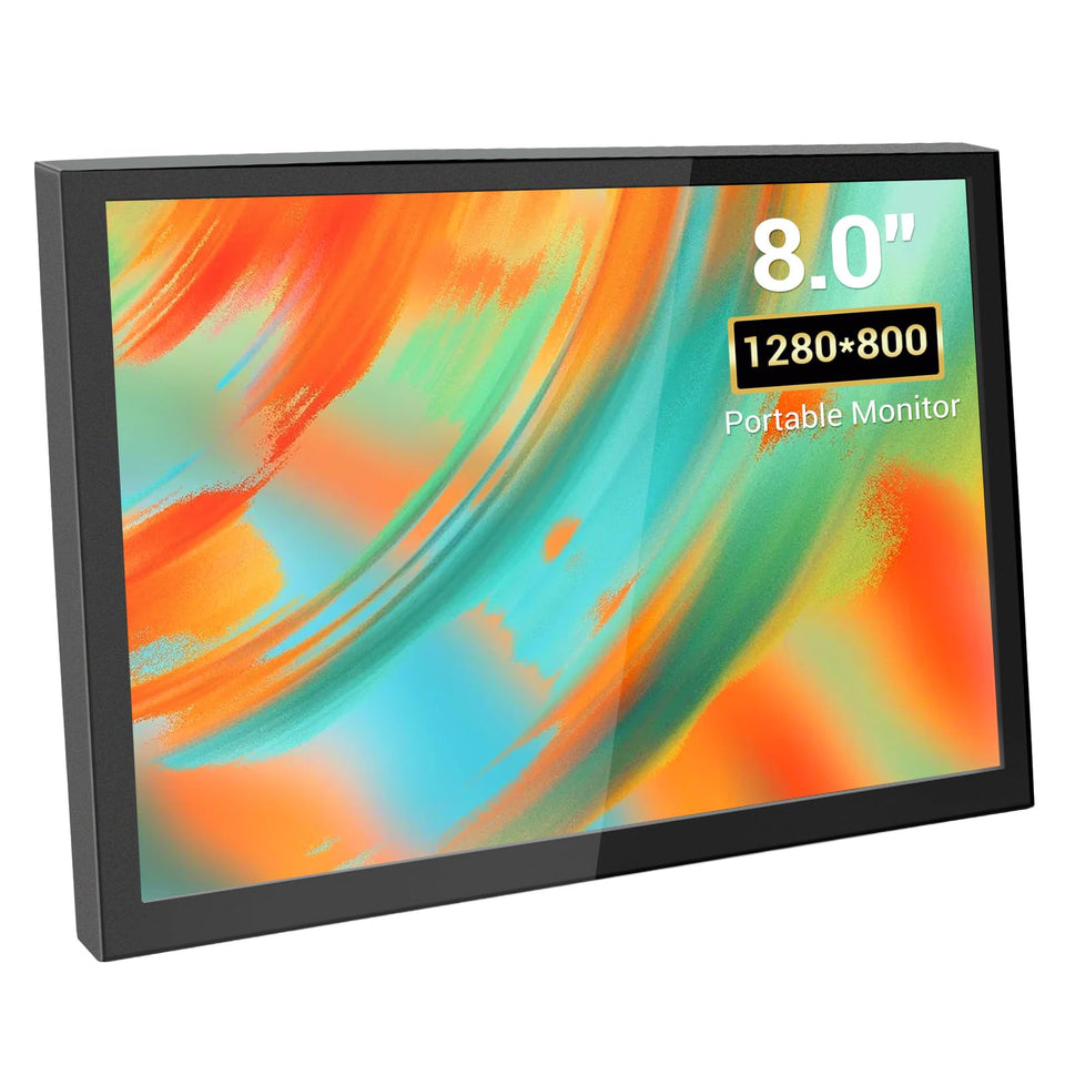 VIEWMEI 8-inch mini monitor front view with crisp 1280x800 clarity for PC and Raspberry Pi