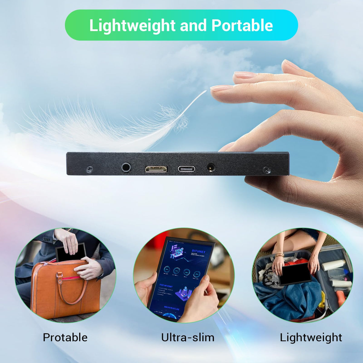 VIEWMEI mini monitor showcasing built-in dual 2W speakers for clear audio