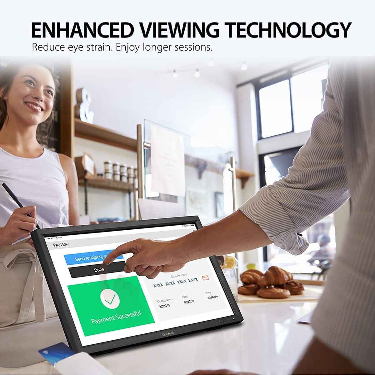 ViewSonic TD2223 scratch-resistant glass close-up for durable high-traffic usage.