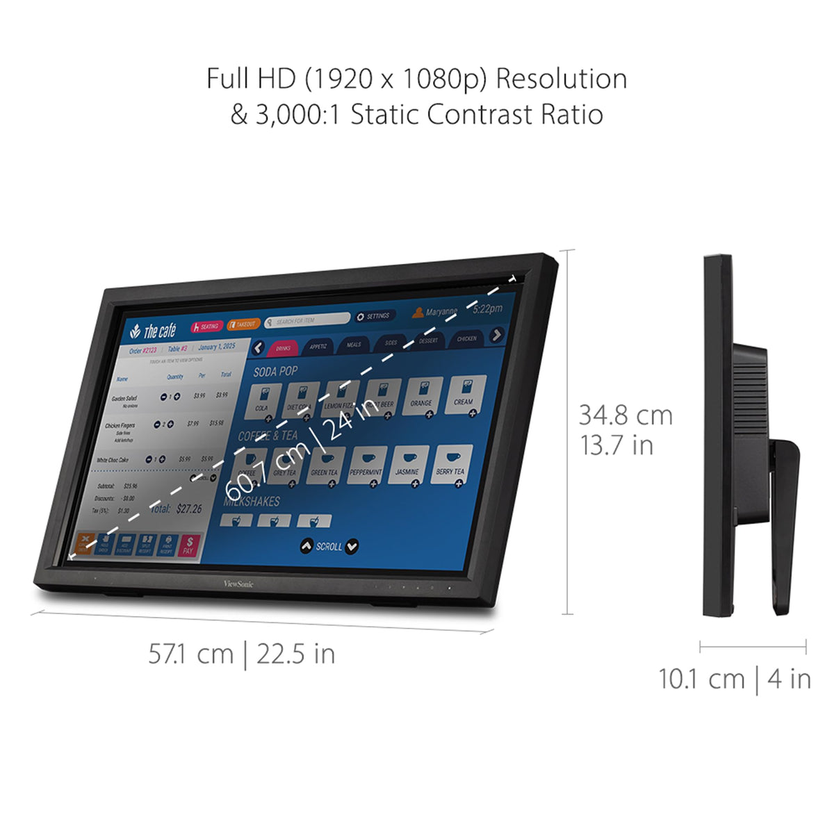 ViewSonic TD2423D multiple ports and USB hub for devices and peripherals