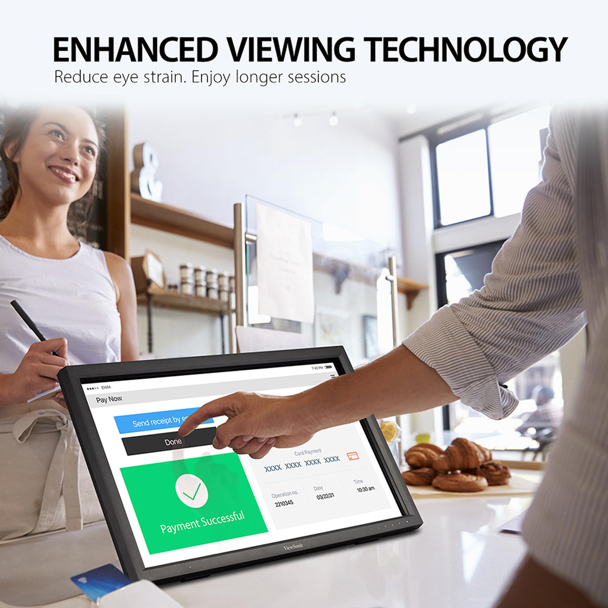 ViewSonic TD2423D eye care features with flicker-free tech and blue light filter
