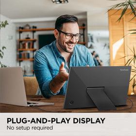 ViewSonic VA1653 USB-C passthrough setup demonstrating simplified cable management