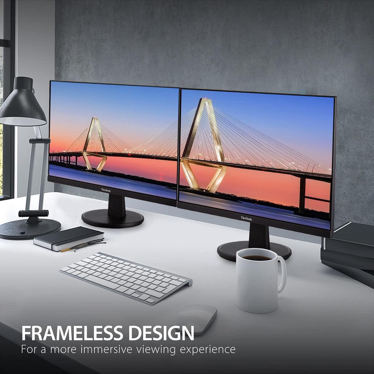 ViewSonic VA2247-MH thin bezel close-up highlighting immersive edge-to-edge viewing.