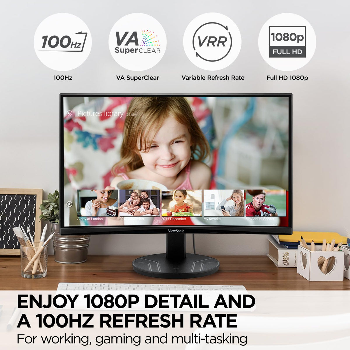ViewSonic VA2416C frameless design supports seamless multi-monitor setups.