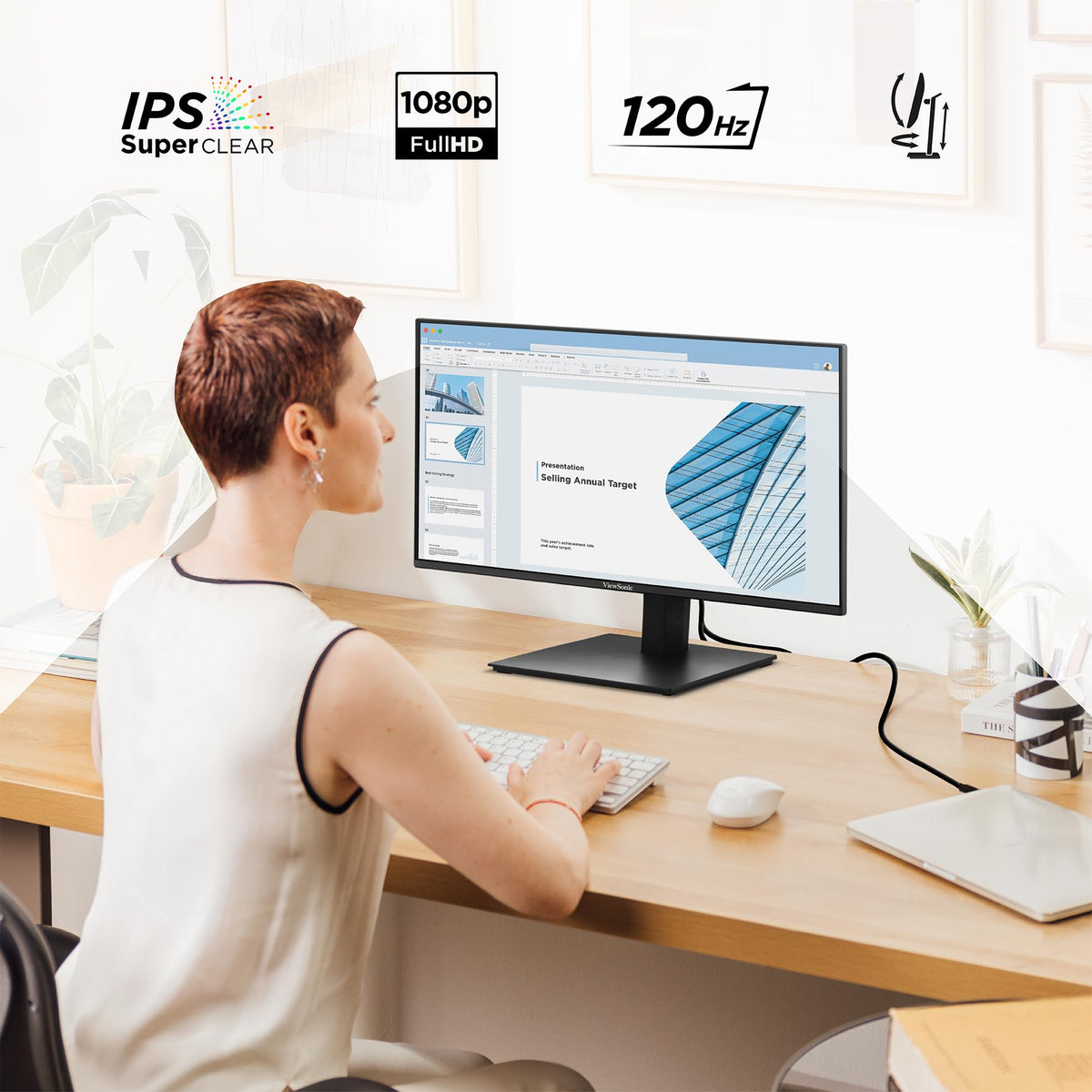 ViewSonic VA2448-MHJ ergonomic stand enables tilt, swivel, and height adjustments