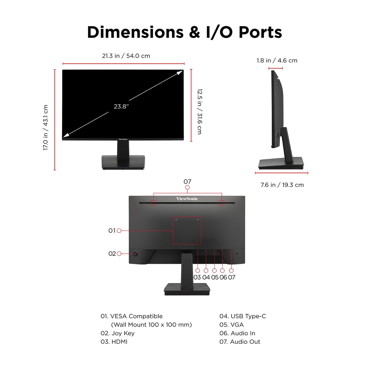 ViewSonic slim side profile illustrating thin design that saves desk space