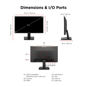 ViewSonic slim side profile illustrating thin design that saves desk space