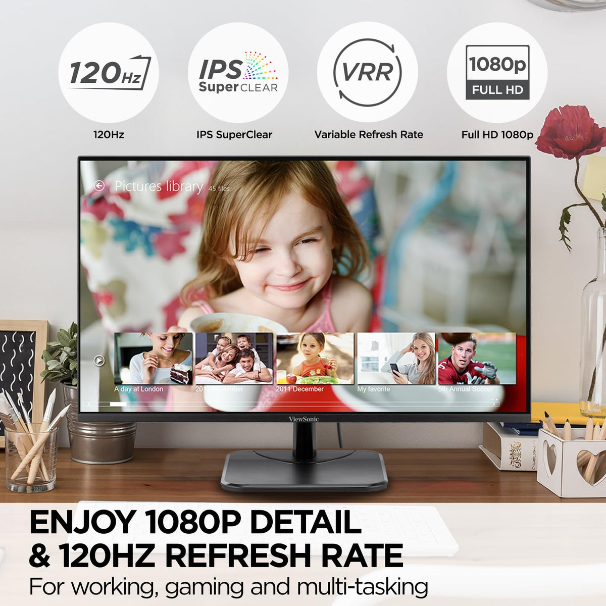 ViewSonic VA2456A-MHD bezel-free 3-sided design enables seamless multi-monitor setups