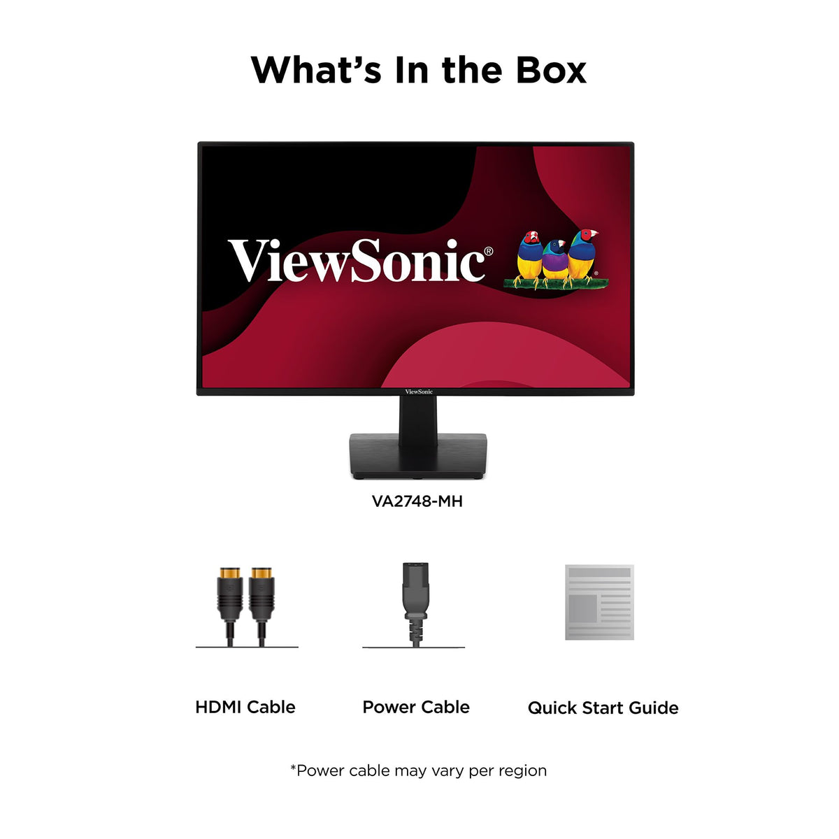 ViewSonic VA2748-MH ergonomic stand supports flexible placement.