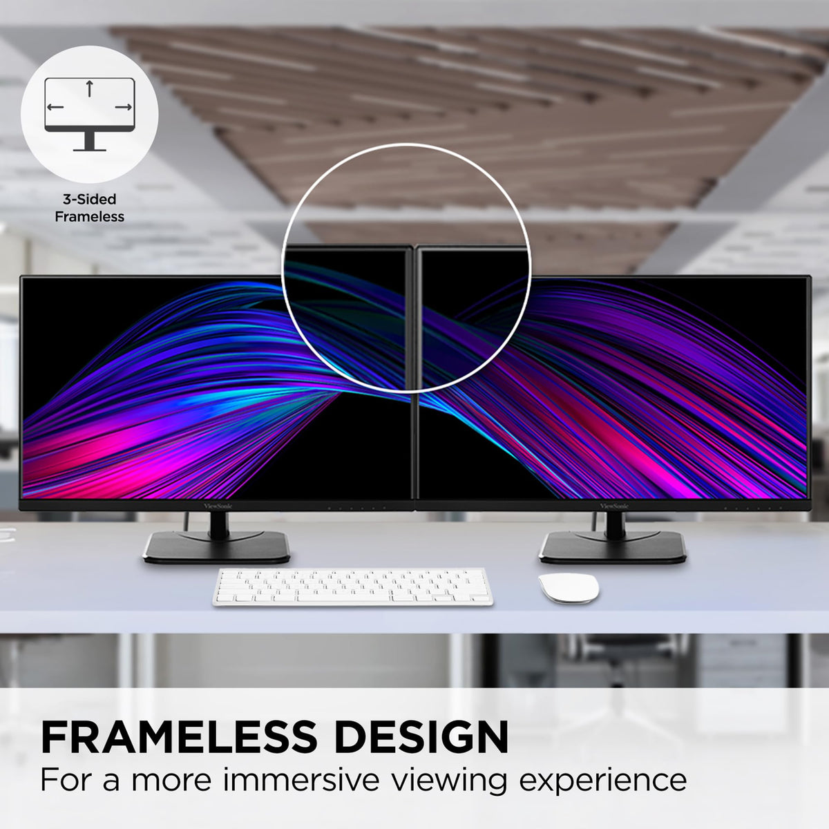 ViewSonic VA2756-4K-MHD frameless design for immersive desk setups