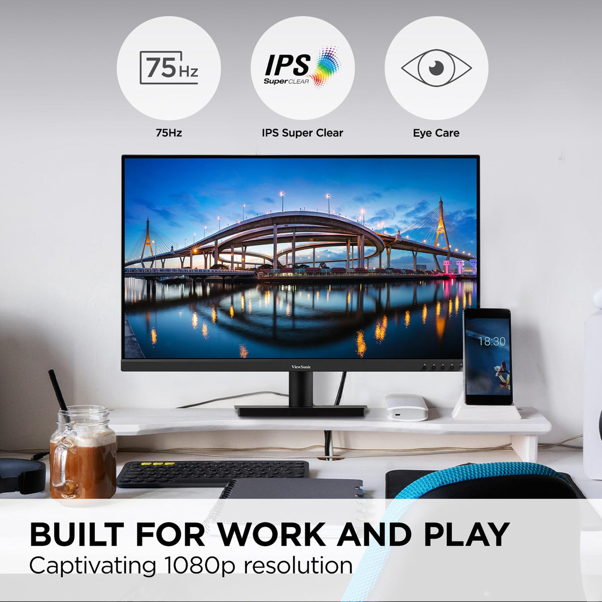 ViewSonic VA3209M frameless design enables seamless multi-monitor layouts.