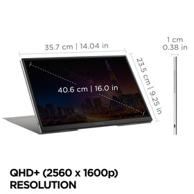 ViewSonic VG1656-2K 16:10 form factor enhances productivity with extra screen space.
