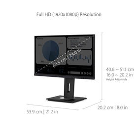 ViewSonic VG2448A ergonomic stand supports height, tilt, and swivel for comfort.