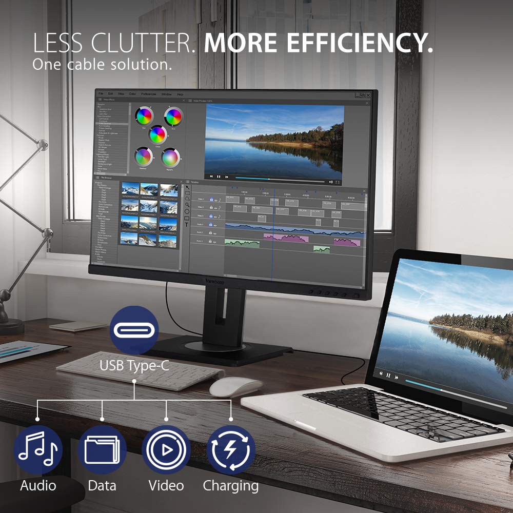 ViewSonic VG2455-2K USB-C 60W charging enables cable-free workspace