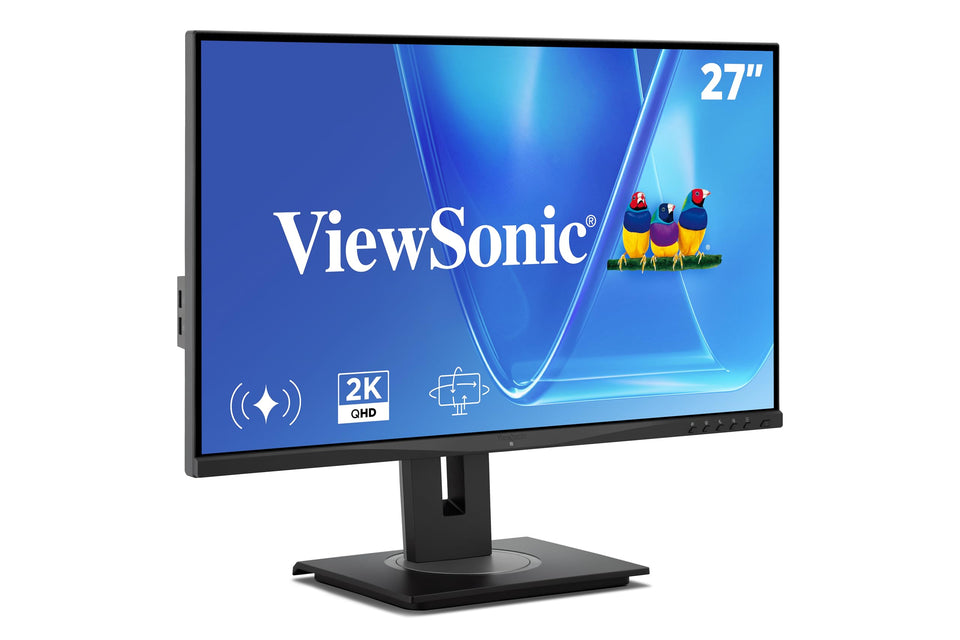 ViewSonic VG2748A-2K angled view shows slim bezels for immersive multitasking