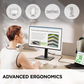 ViewSonic VG2752-2K ergonomic stand supports height, tilt, swivel, and rotation.