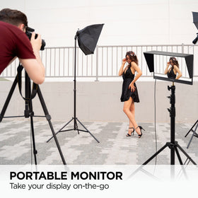 ViewSonic VP16-OLED folding ergonomic stand showing adjustable height for comfort