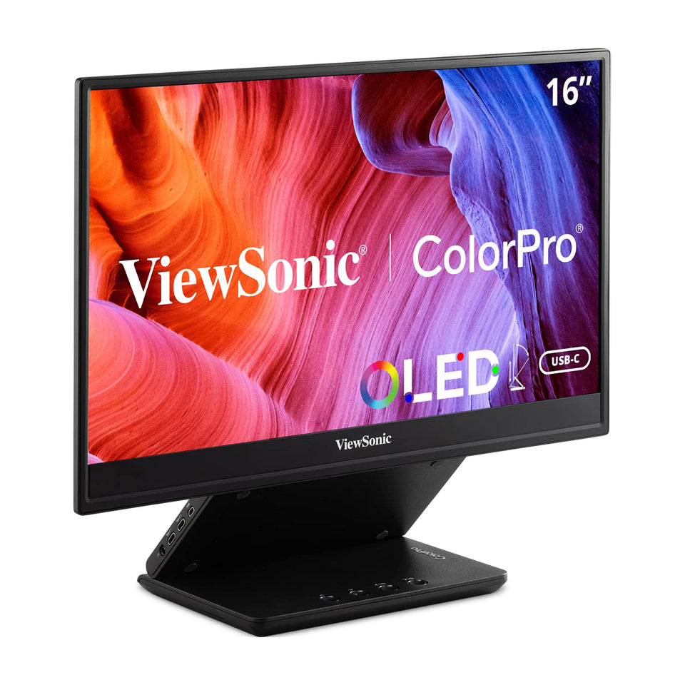 ViewSonic VP16-OLED portable monitor front view for on-the-go editing with vibrant color