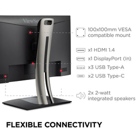 ViewSonic VP2456A ergonomic stand offers tilt, swivel, height adjustments