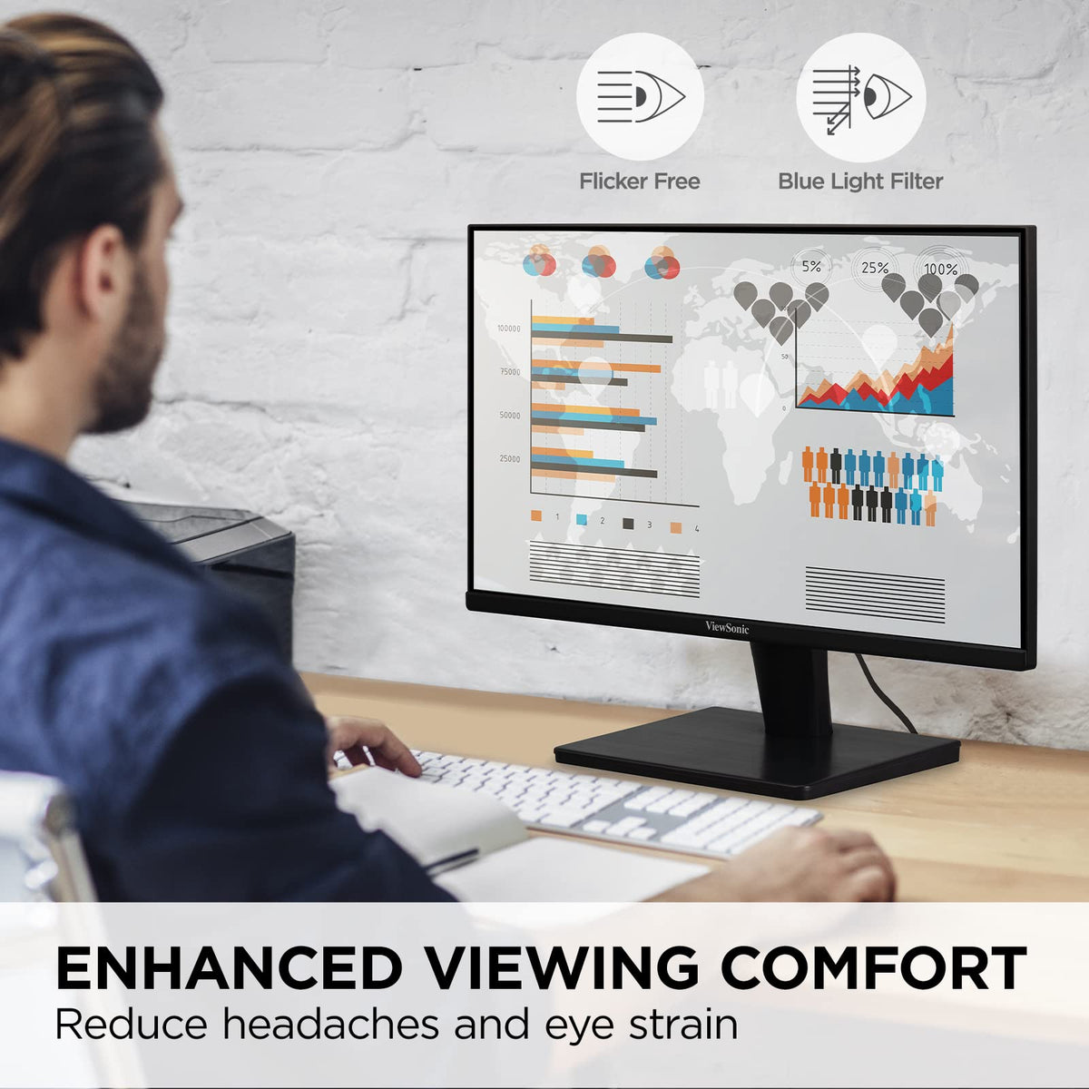 ViewSonic VS2447M screen closeup showing crisp 1080p brightness for detailed tasks.