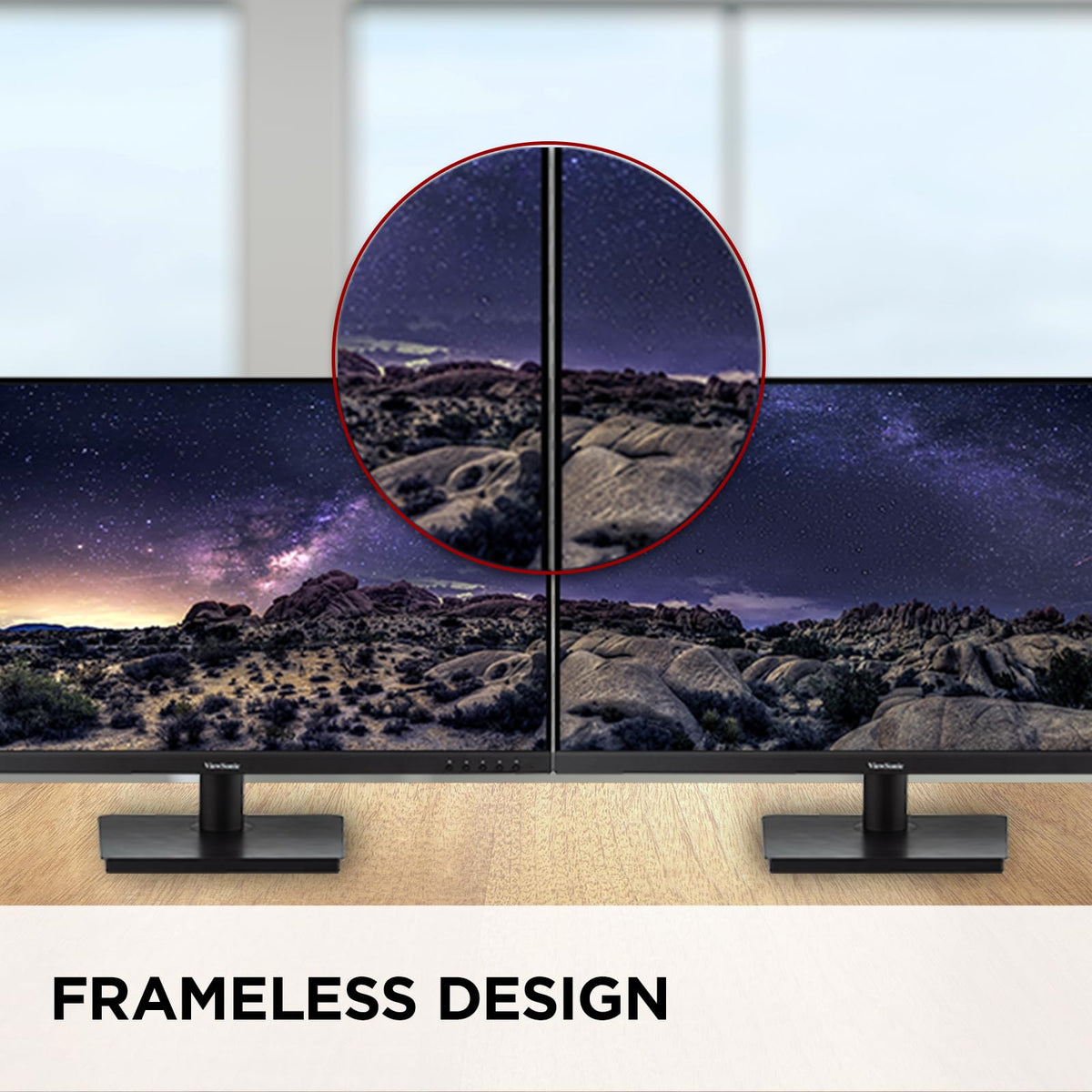 ViewSonic VS3225-2K stand and frameless design for multi-monitor setups.