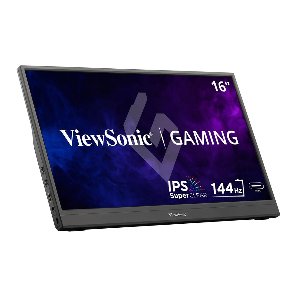 ViewSonic VX1654 portable monitor front view showing slim, travel-friendly design.