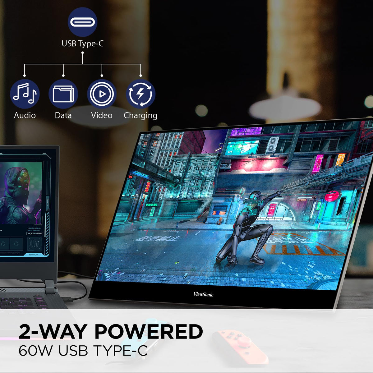 ViewSonic VX1655-4K-OLED built-in stand and cover for versatile orientations