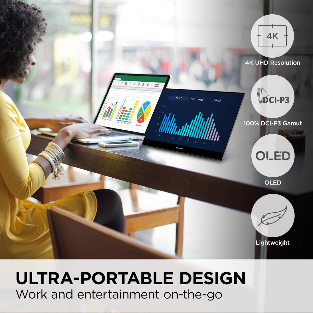 ViewSonic VX1655-4K-OLED ultra-thin profile enabling easy portability