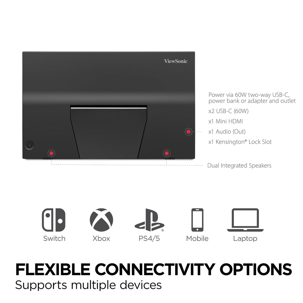 ViewSonic VX1754 Mini HDMI input expands compatibility with laptops and consoles.