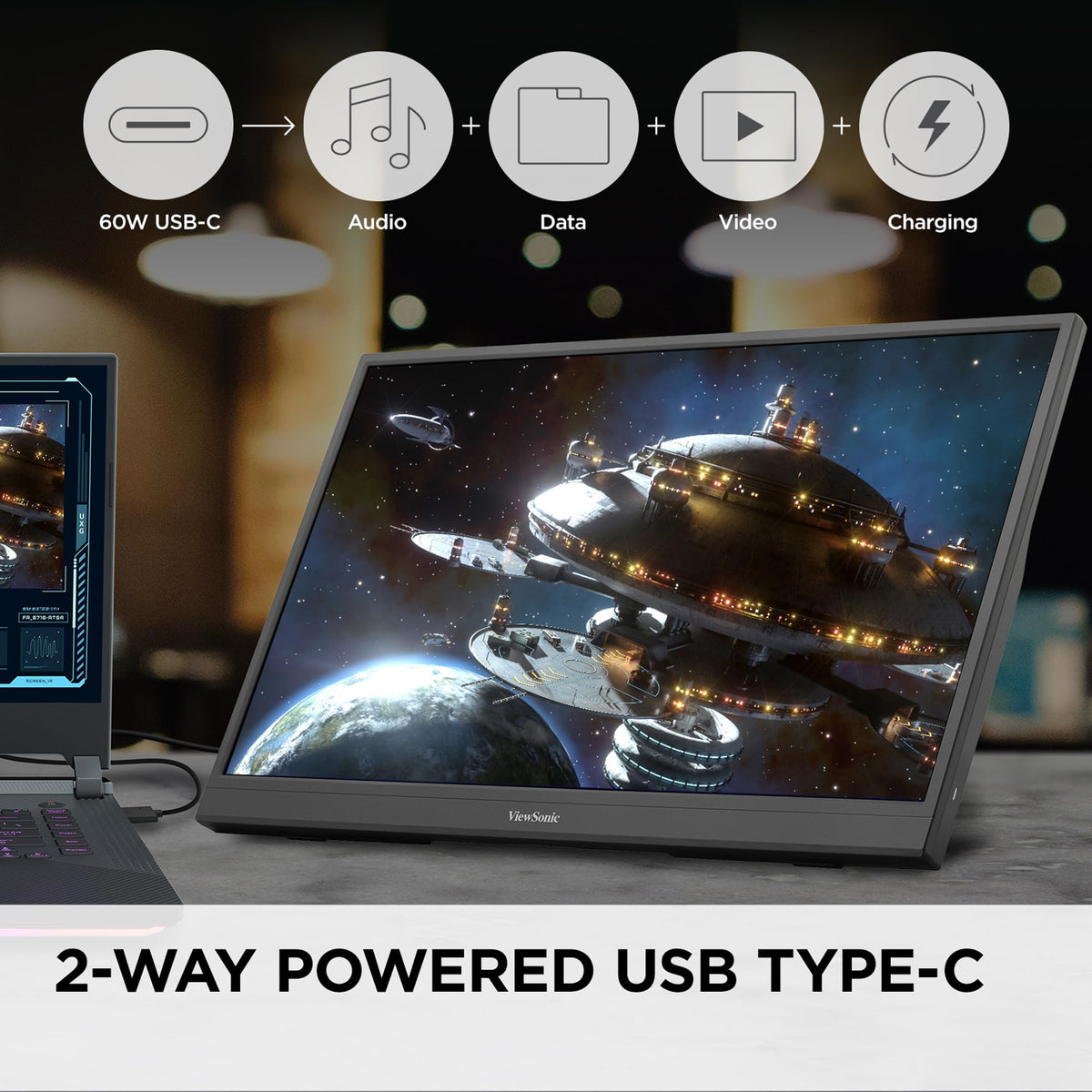 ViewSonic VX1754 USB-C 60W charging enables a single-cable setup.