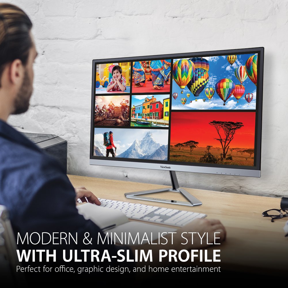 ViewSonic VX2276-SMHD ultra-thin bezel close-up emphasizes modern desk aesthetics.