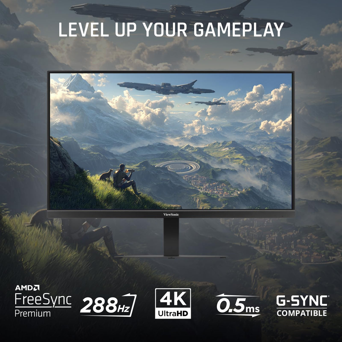 ViewSonic VX2730D-4K ergonomic stand enables comfortable viewing adjustments.