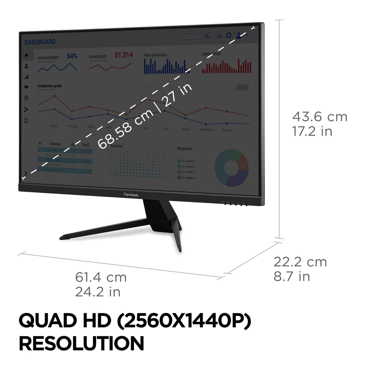 ViewSonic VX2767U-2K HDMI and DisplayPort inputs for flexible connections