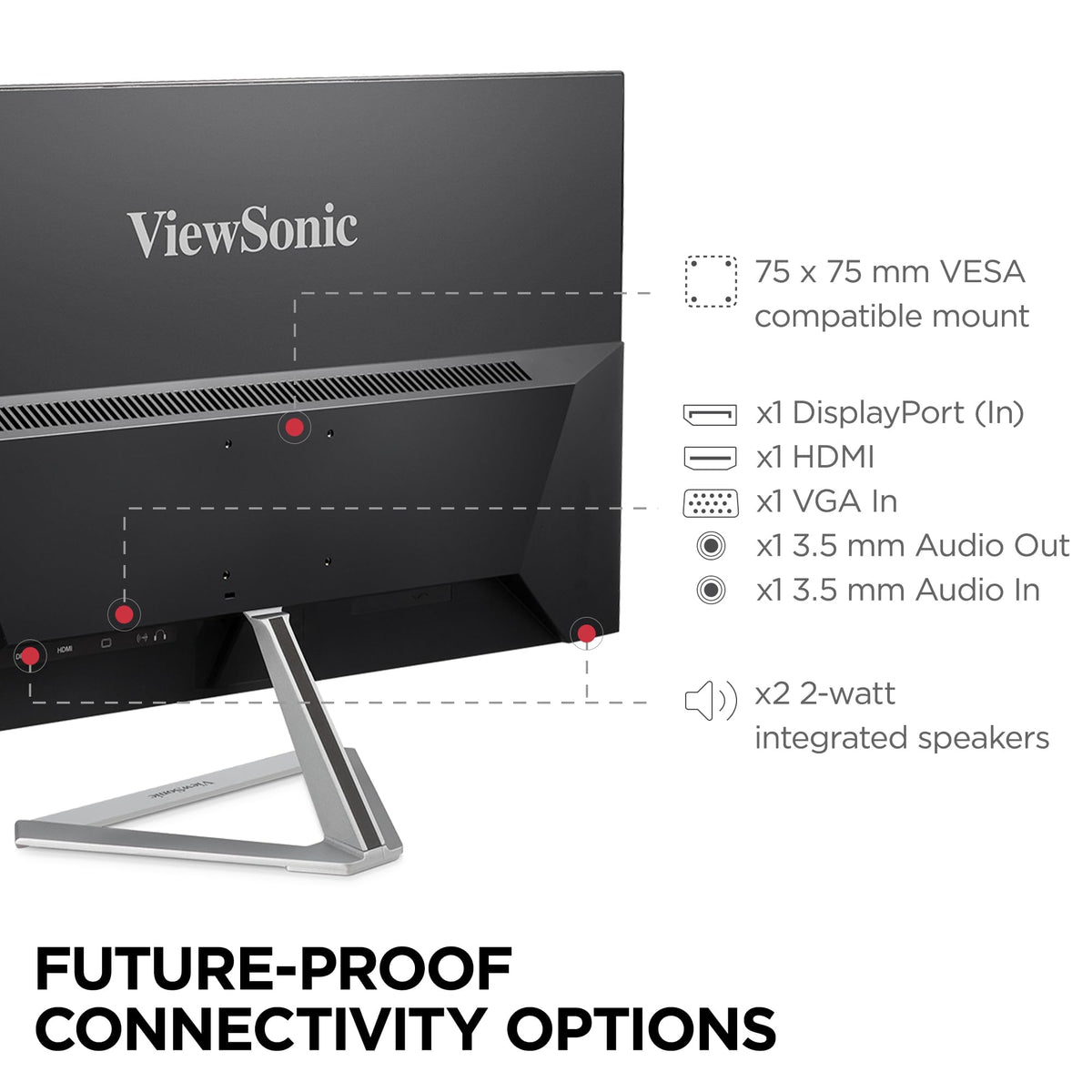 ViewSonic VX2776-SMHD dual speakers deliver built-in audio without external gear.