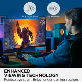 ViewSonic VX3228C-2K angled setup showing curved display and slim bezels