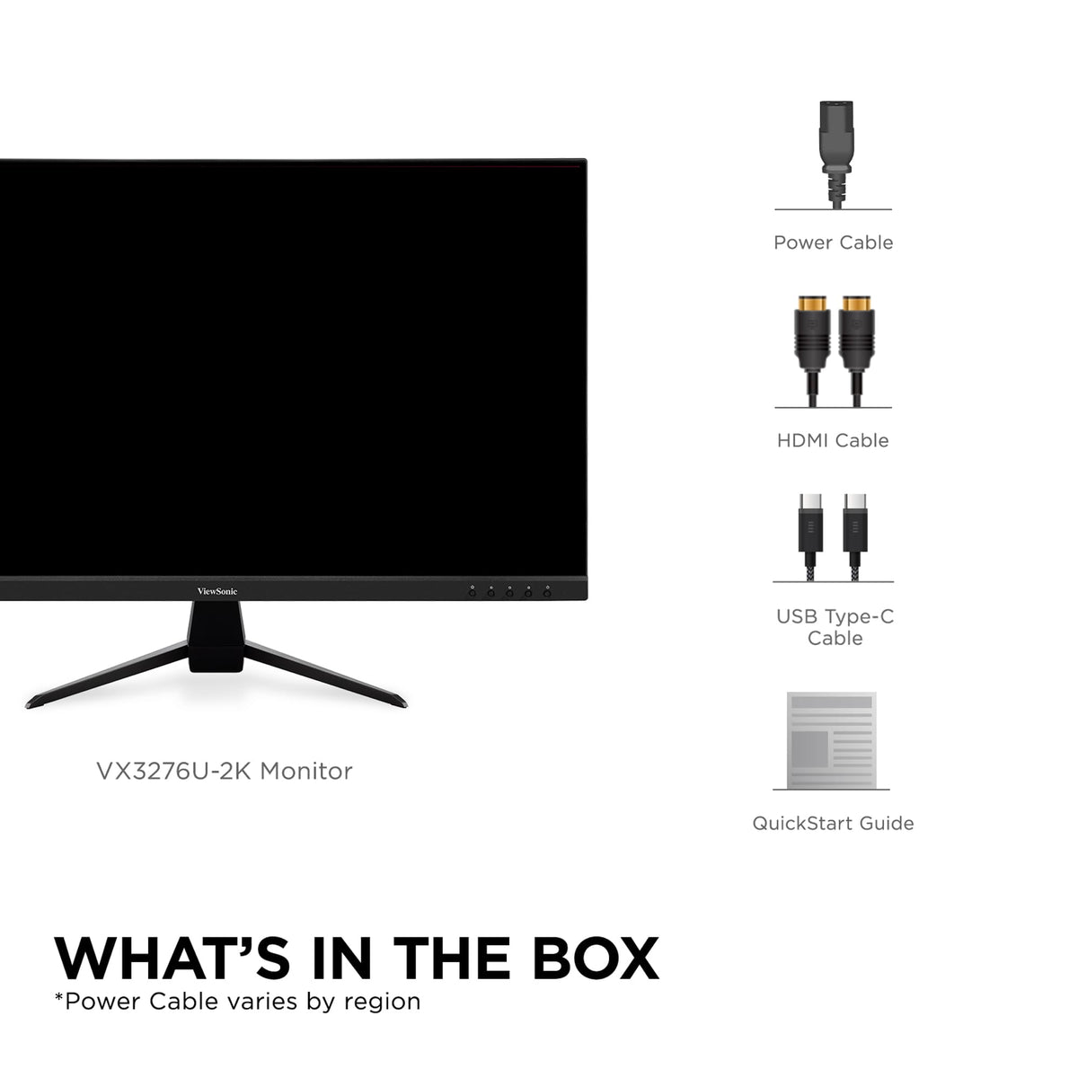 ViewSonic VX3267U-2K ports and inputs photograph highlights HDMI, DisplayPort, and USB-C versatility.