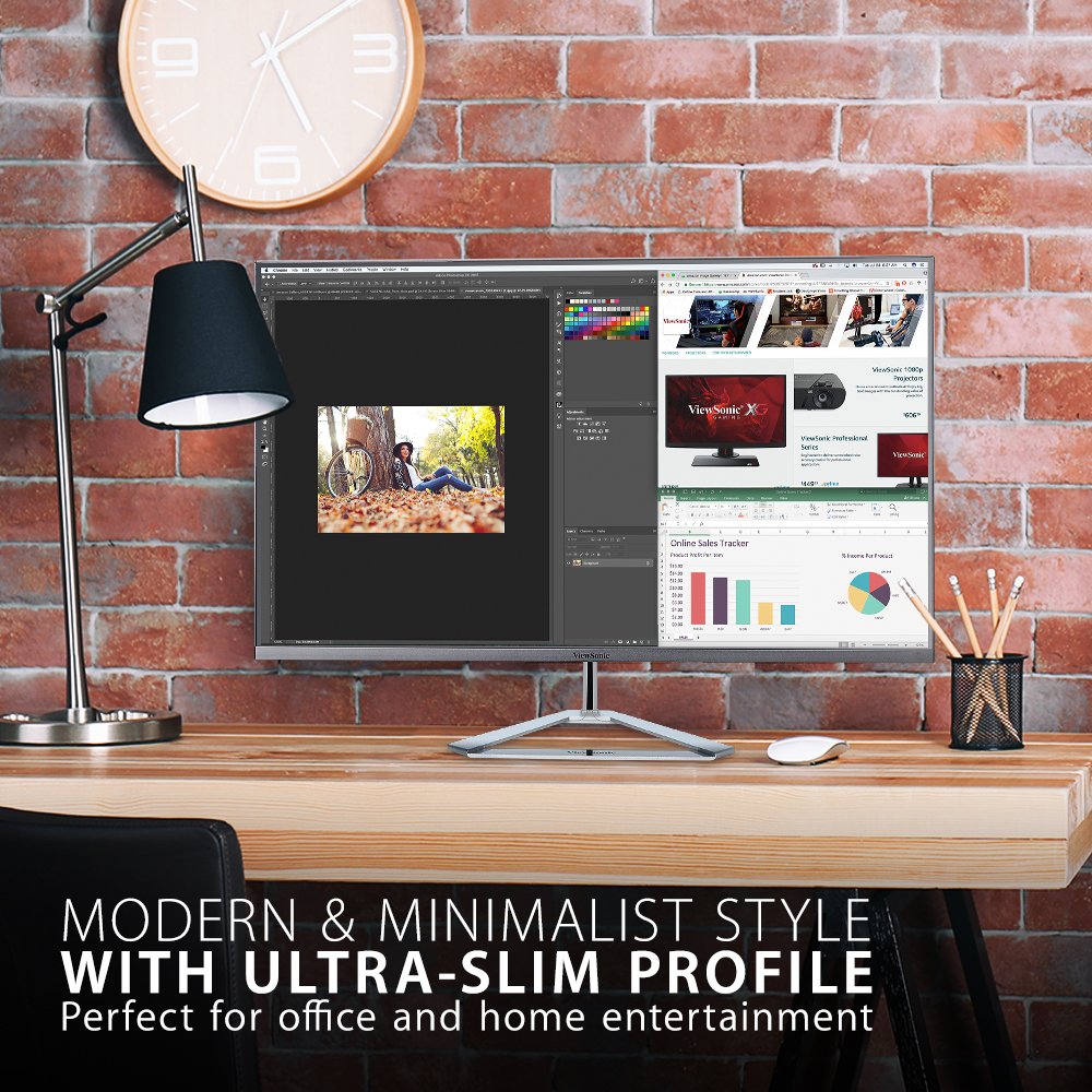 ViewSonic VX3276-MHD ultra-slim bezel design for a sleek, space-saving desk setup.
