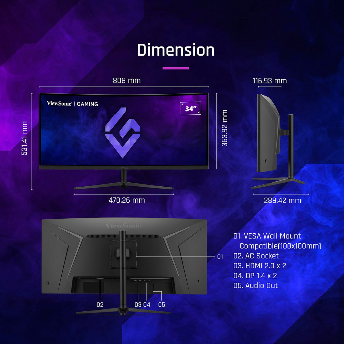 ViewSonic VX3418C-2K FreeSync for tear-free visuals in action scenes