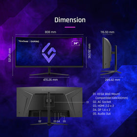 ViewSonic VX3418C-2K FreeSync for tear-free visuals in action scenes