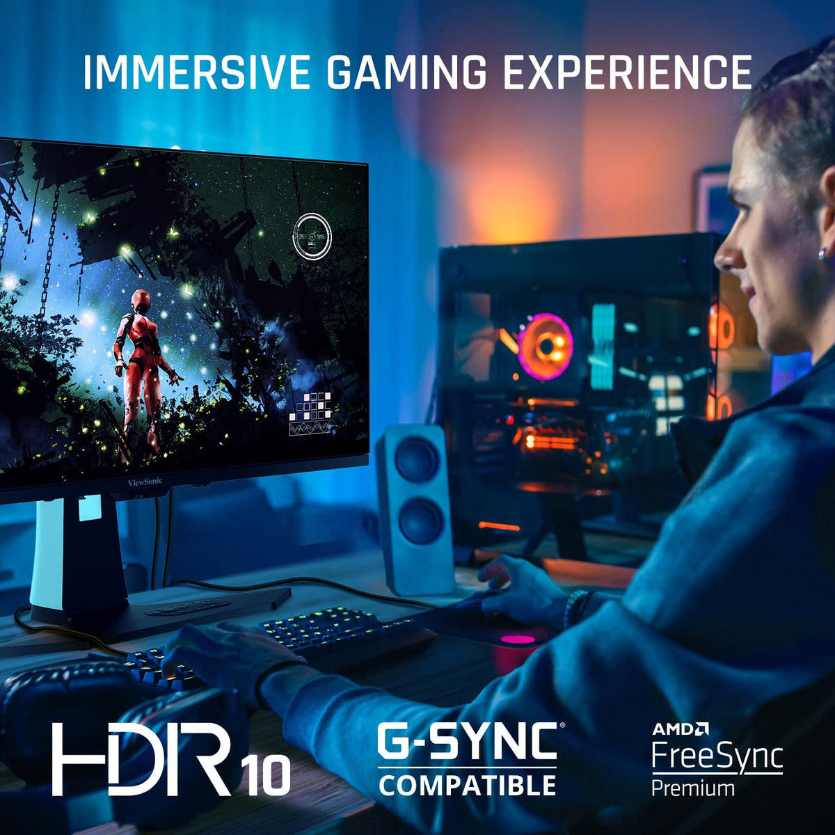 ViewSonic XG272-2K-OLED ergonomic stand supports comfortable viewing.