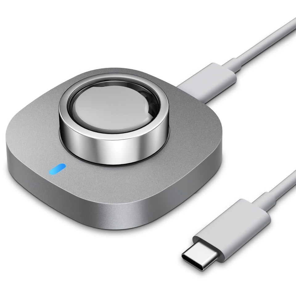 Vigamen front-facing charging dock for Aura-Ring Gen 3 Size 7 showing tidy profile and fast charging capability