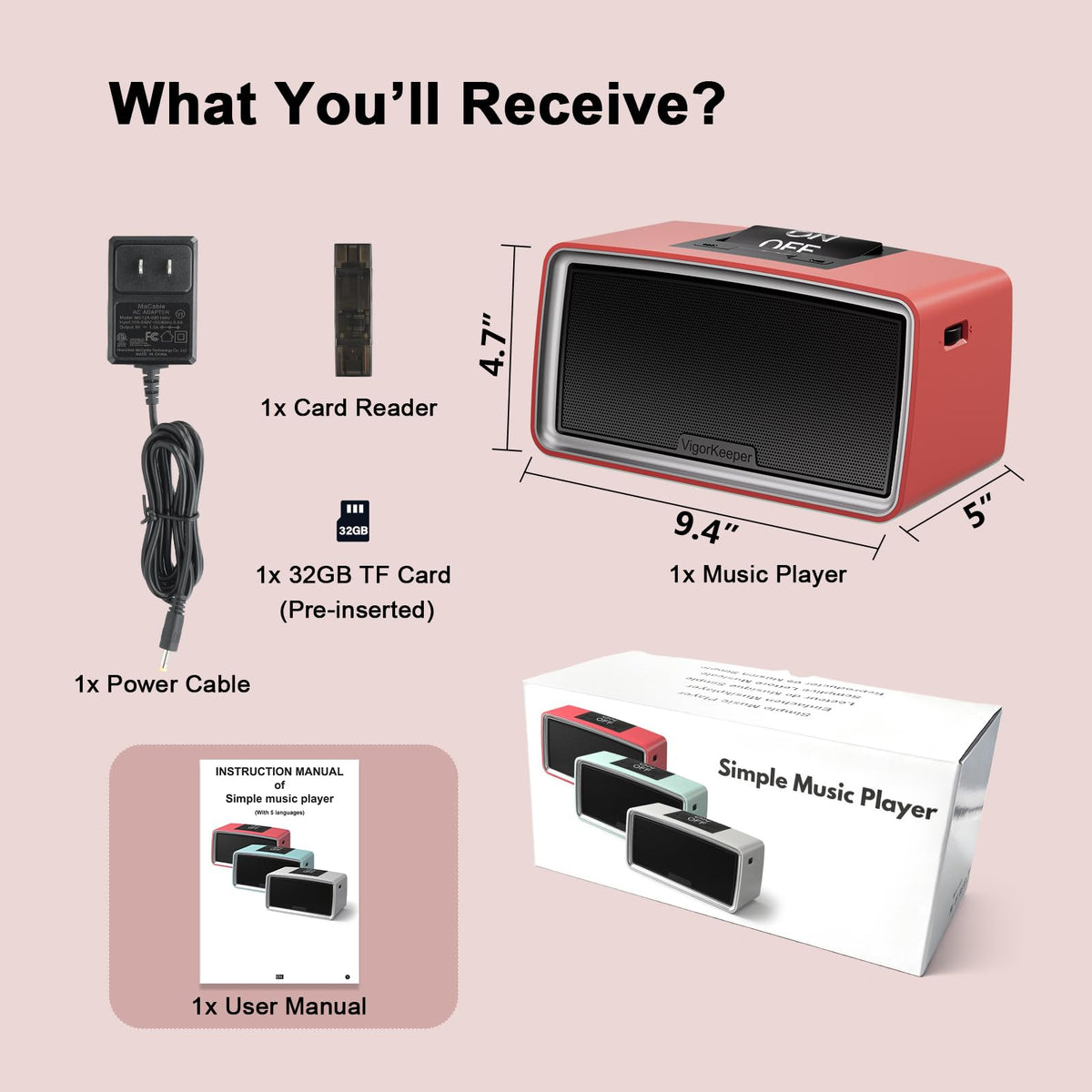 VigorKeeper Package shows included power cable and card reader.