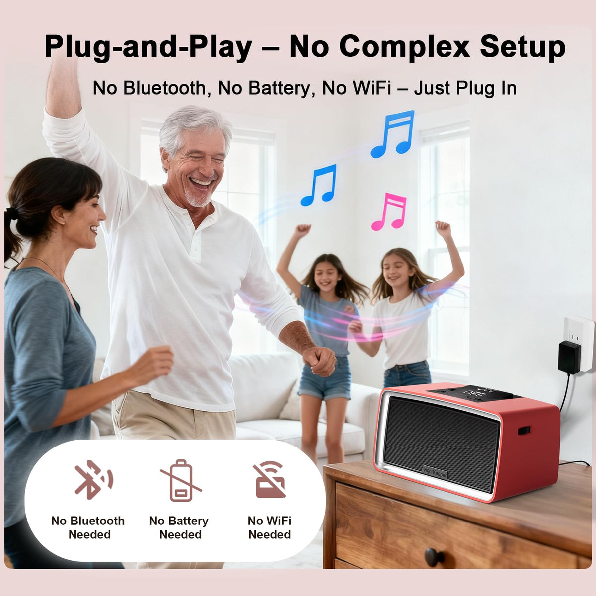 VigorKeeper Plug-and-play setup image showing no pairing required.