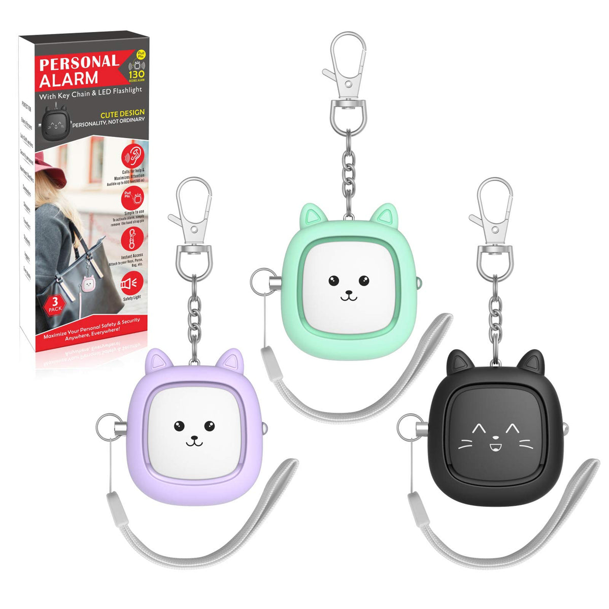VIGOROAD loud siren personal safety alarm 3-pack for quick attention in emergencies.
