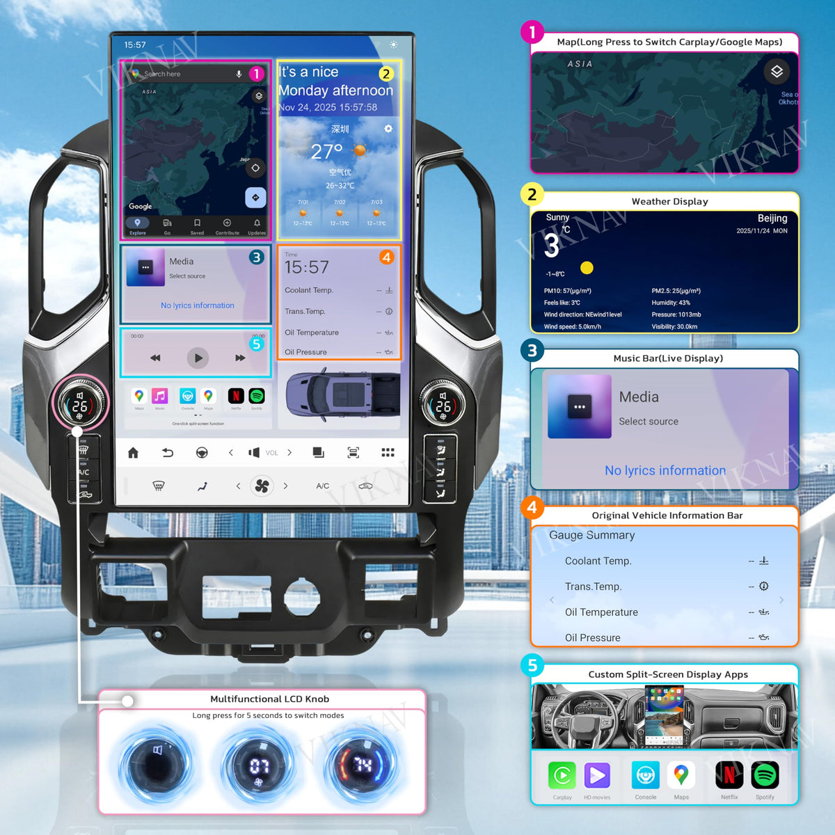 VIKNAV wireless CarPlay and Android Auto for seamless smartphone integration