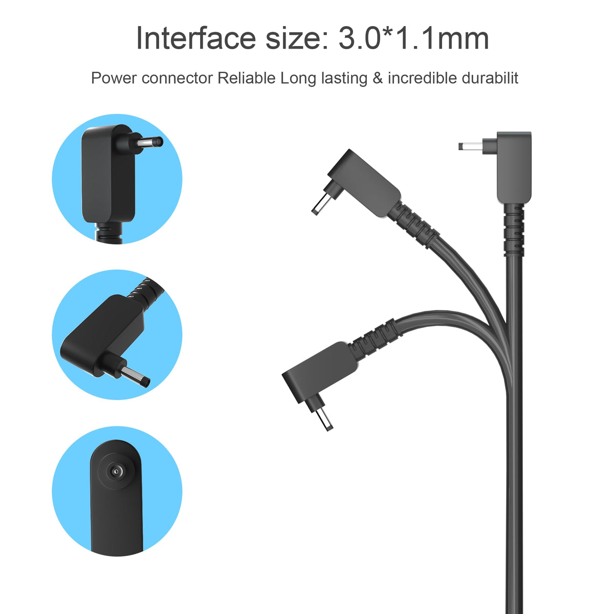 VillaCool 3.0x1.1mm barrel connector close-up, secure fit and stable connection