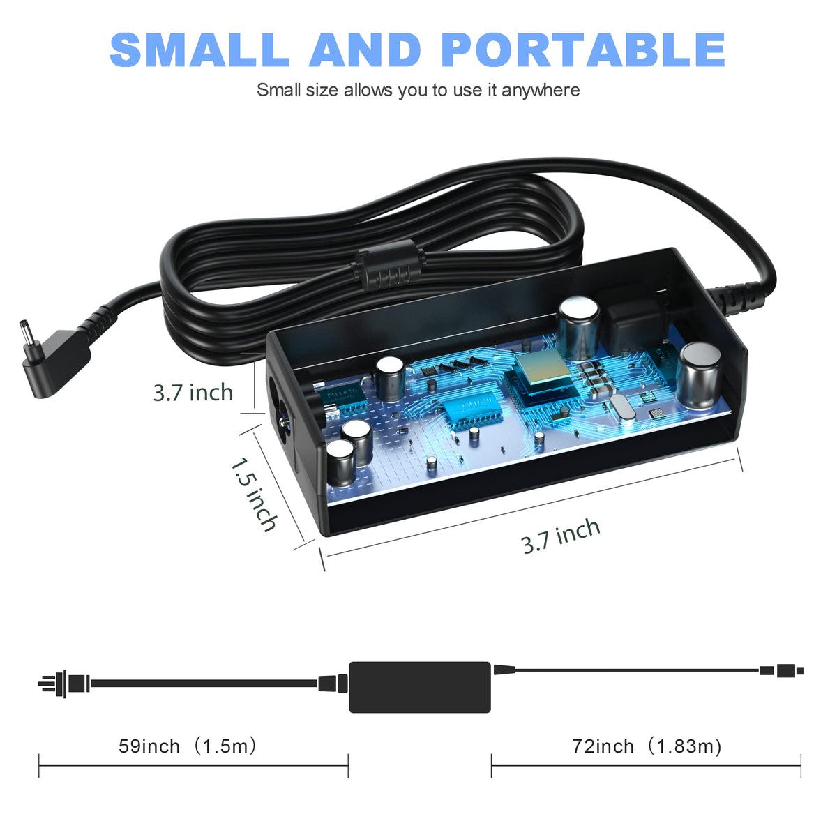 VillaCool adapter plugged into Acer Aspire laptop charging port, clear power delivery